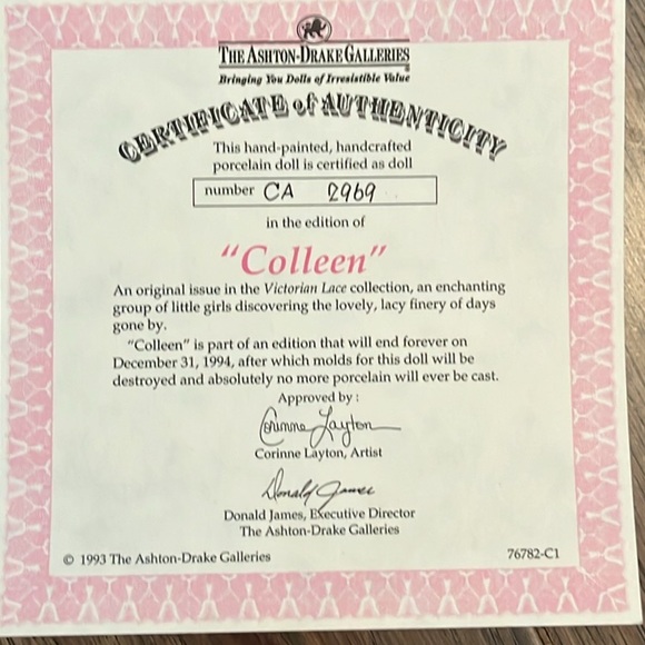 The Ashton-Drake Galleries Victorian Lace Collection Doll “Colleen” - Picture 8 of 14